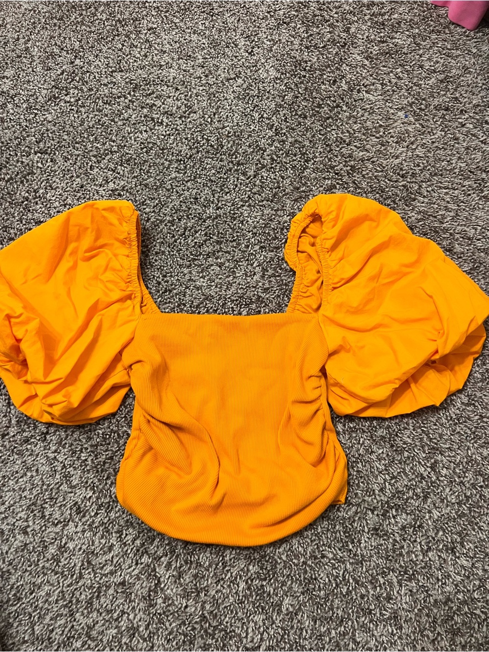 ZARA Puff-Sleeve Square-Neck Top in Bright Orange